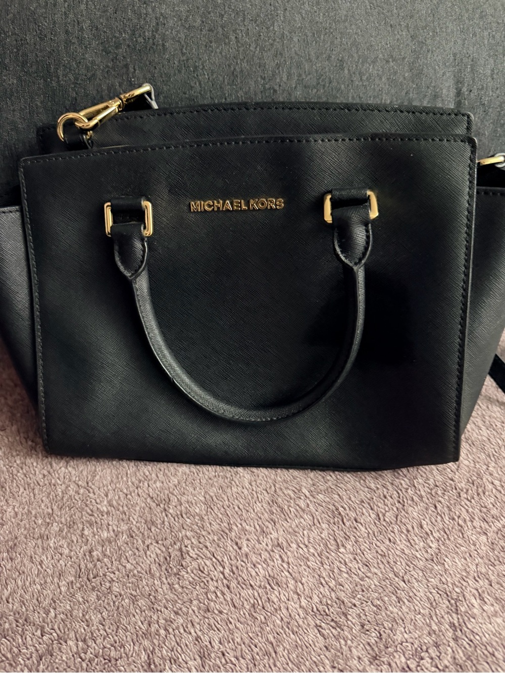 Michael Kors Black Saffiano Leather Satchel with Gold Hardware